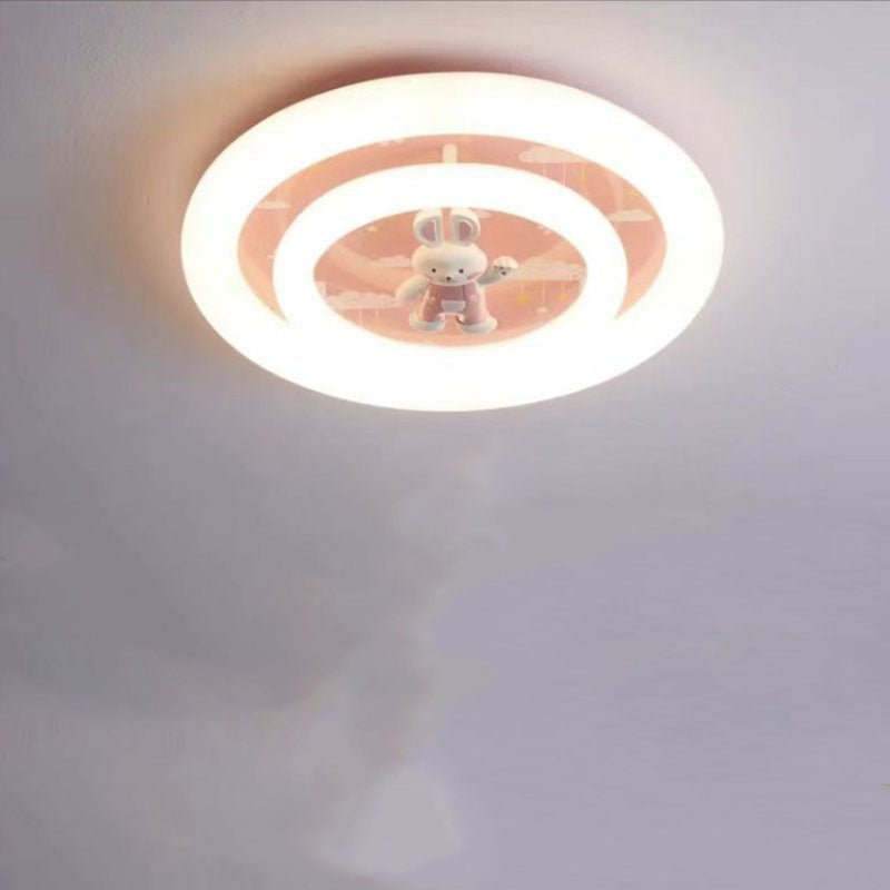 Modern Art Deco Round Spaceman Bunny Airplane Acrylic Resin Iron LED Flush Mount Ceiling Light For Bedroom