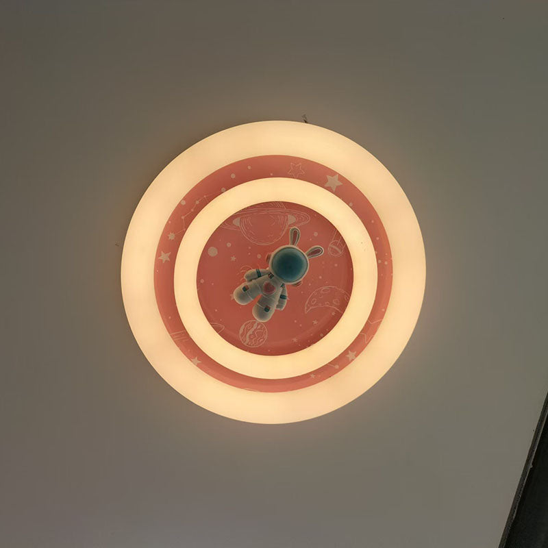 Modern Art Deco Round Spaceman Bunny Airplane Acrylic Resin Iron LED Flush Mount Ceiling Light For Bedroom