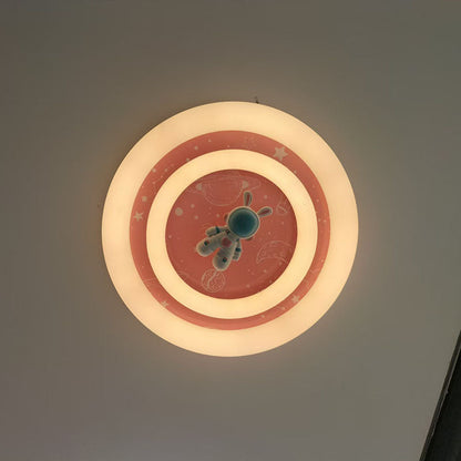Modern Art Deco Round Spaceman Bunny Airplane Acrylic Resin Iron LED Flush Mount Ceiling Light For Bedroom
