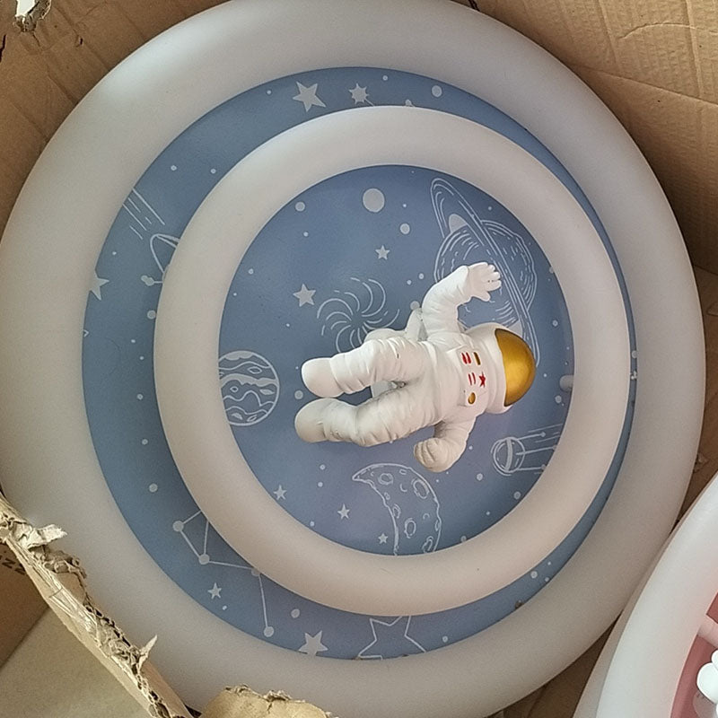 Modern Art Deco Round Spaceman Bunny Airplane Acrylic Resin Iron LED Flush Mount Ceiling Light For Bedroom
