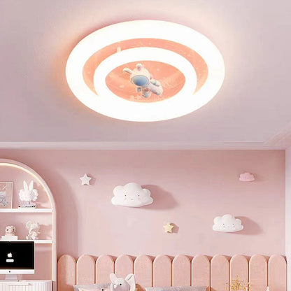 Modern Art Deco Round Spaceman Bunny Airplane Acrylic Resin Iron LED Flush Mount Ceiling Light For Bedroom