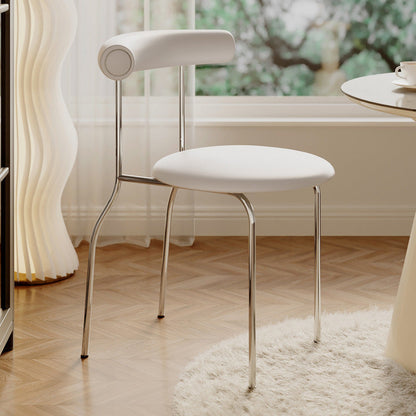 Modern Minimalist Round Curved Column Faux Leather Metal Dining Chair Backrest For Dining Room