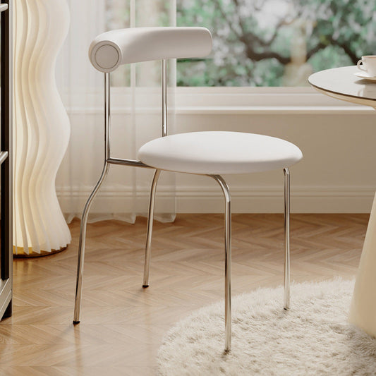 Modern Minimalist Round Curved Column Faux Leather Metal Dining Chair Backrest For Dining Room
