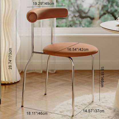 Modern Minimalist Round Curved Column Faux Leather Metal Dining Chair Backrest For Dining Room
