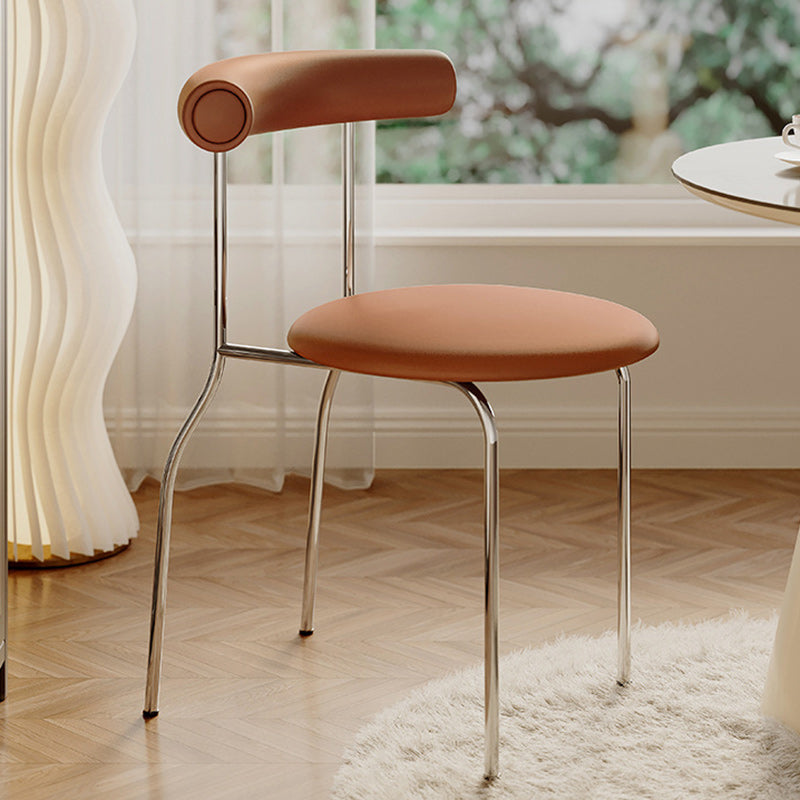 Modern Minimalist Round Curved Column Faux Leather Metal Dining Chair Backrest For Dining Room