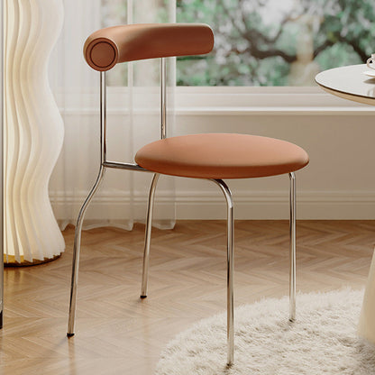 Modern Minimalist Round Curved Column Faux Leather Metal Dining Chair Backrest For Dining Room