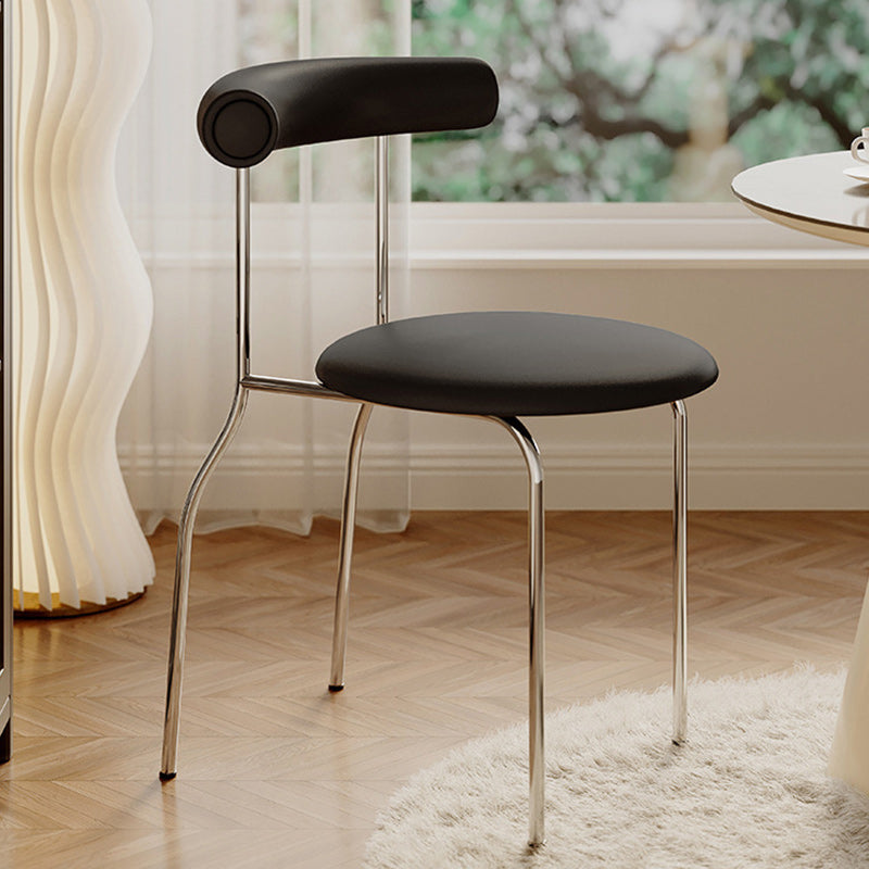 Modern Minimalist Round Curved Column Faux Leather Metal Dining Chair Backrest For Dining Room