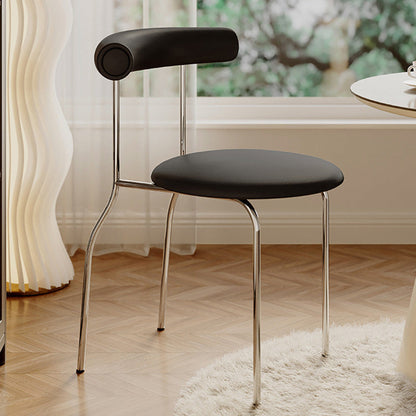 Modern Minimalist Round Curved Column Faux Leather Metal Dining Chair Backrest For Dining Room