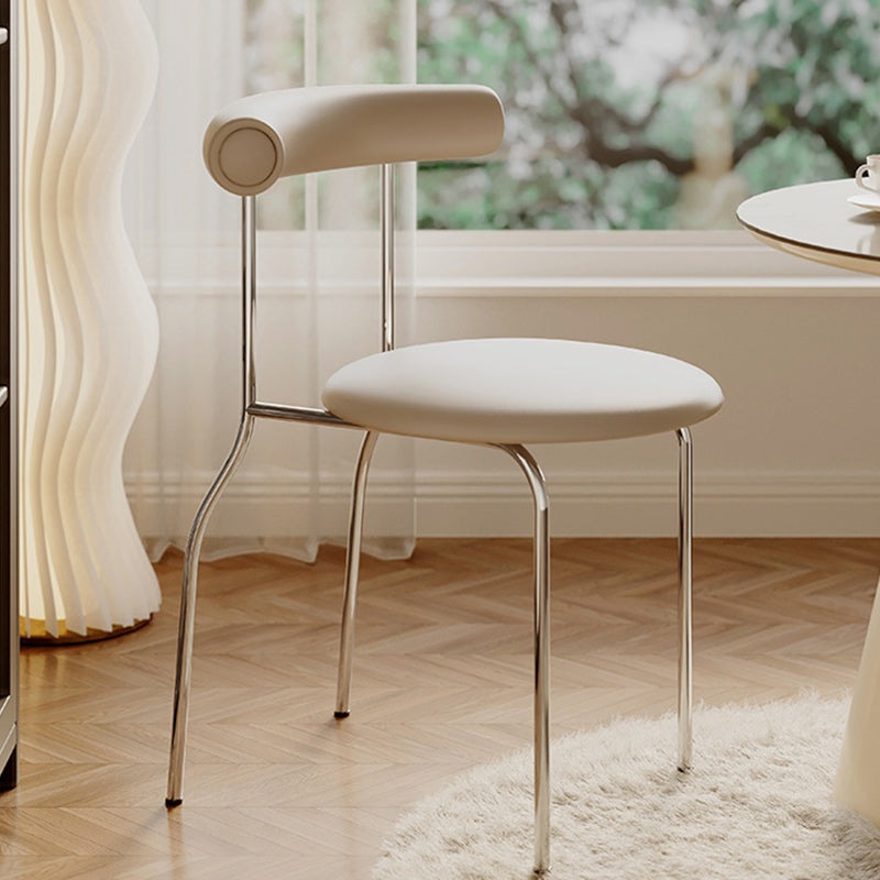 Modern Minimalist Round Curved Column Faux Leather Metal Dining Chair Backrest For Dining Room