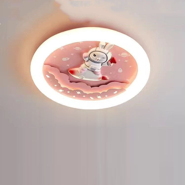 Modern Art Deco Round Cloud Rabbit Unicorn Acrylic Resin Iron LED Flush Mount Ceiling Light For Bedroom