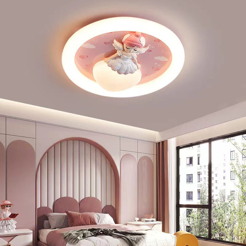 Modern Art Deco Round Cloud Rabbit Unicorn Acrylic Resin Iron LED Flush Mount Ceiling Light For Bedroom