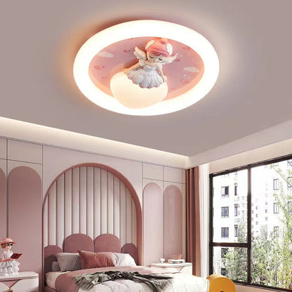 Modern Art Deco Round Cloud Rabbit Unicorn Acrylic Resin Iron LED Flush Mount Ceiling Light For Bedroom
