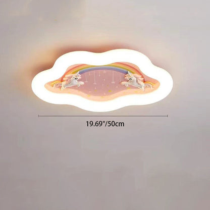 Modern Art Deco Round Cloud Rabbit Unicorn Acrylic Resin Iron LED Flush Mount Ceiling Light For Bedroom
