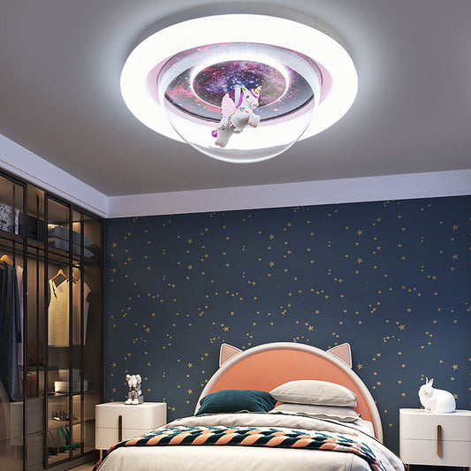 Modern Art Deco Kids Unicorn Stars Round Acrylic Resin Iron LED Flush Mount Ceiling Light For Bedroom