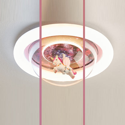 Modern Art Deco Kids Unicorn Stars Round Acrylic Resin Iron LED Flush Mount Ceiling Light For Bedroom