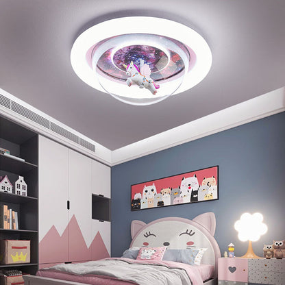 Modern Art Deco Kids Unicorn Stars Round Acrylic Resin Iron LED Flush Mount Ceiling Light For Bedroom