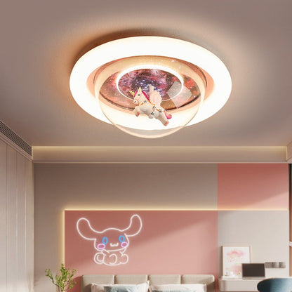 Modern Art Deco Kids Unicorn Stars Round Acrylic Resin Iron LED Flush Mount Ceiling Light For Bedroom