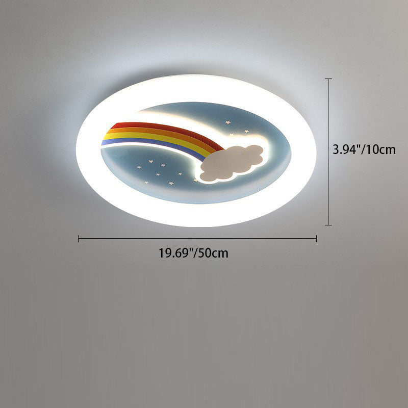 Modern Art Deco Kids Rainbow Clouds Round Acrylic Plastic Iron LED Flush Mount Ceiling Light For Bedroom