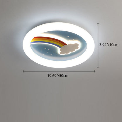 Modern Art Deco Kids Rainbow Clouds Round Acrylic Plastic Iron LED Flush Mount Ceiling Light For Bedroom