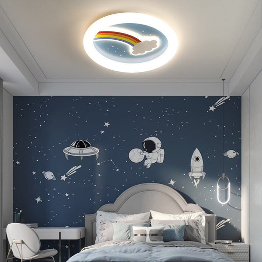 Modern Art Deco Kids Rainbow Clouds Round Acrylic Plastic Iron LED Flush Mount Ceiling Light For Bedroom