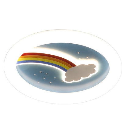 Modern Art Deco Kids Rainbow Clouds Round Acrylic Plastic Iron LED Flush Mount Ceiling Light For Bedroom