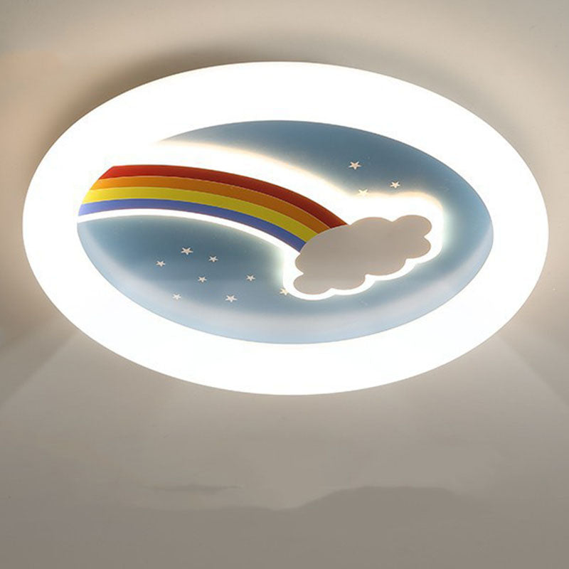 Modern Art Deco Kids Rainbow Clouds Round Acrylic Plastic Iron LED Flush Mount Ceiling Light For Bedroom