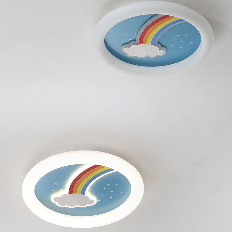 Modern Art Deco Kids Rainbow Clouds Round Acrylic Plastic Iron LED Flush Mount Ceiling Light For Bedroom