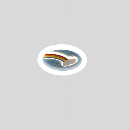 Modern Art Deco Kids Rainbow Clouds Round Acrylic Plastic Iron LED Flush Mount Ceiling Light For Bedroom