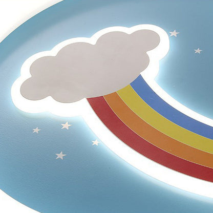 Modern Art Deco Kids Rainbow Clouds Round Acrylic Plastic Iron LED Flush Mount Ceiling Light For Bedroom