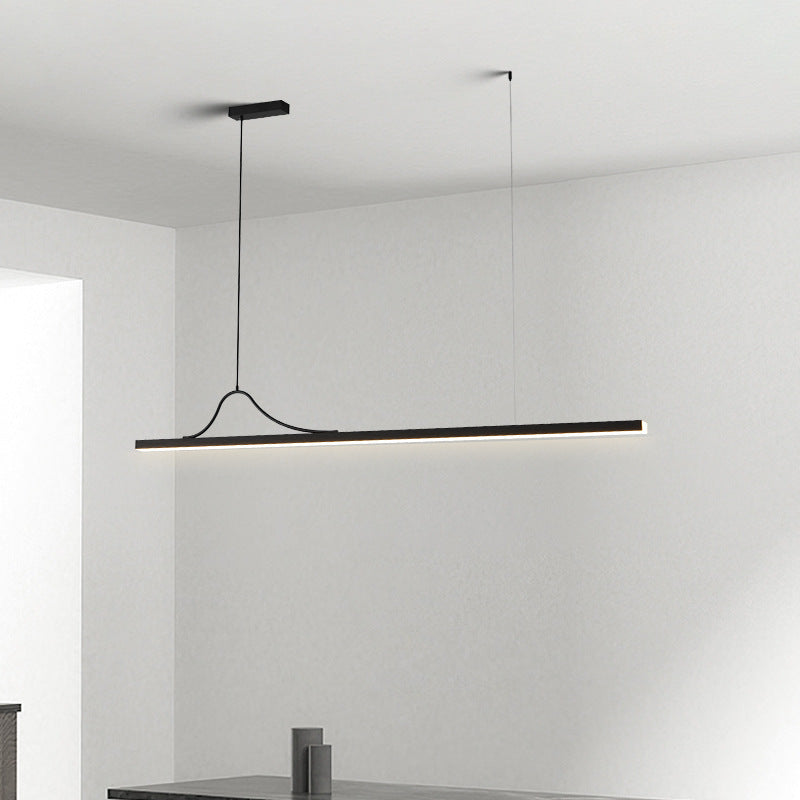 Modern Minimalist Bar Curved Rectangle Acrylic Aluminum LED Chandelier Island Light For Dining Room