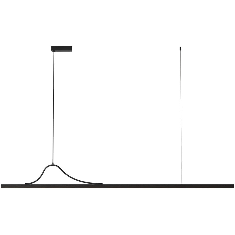 Modern Minimalist Bar Curved Rectangle Acrylic Aluminum LED Chandelier Island Light For Dining Room