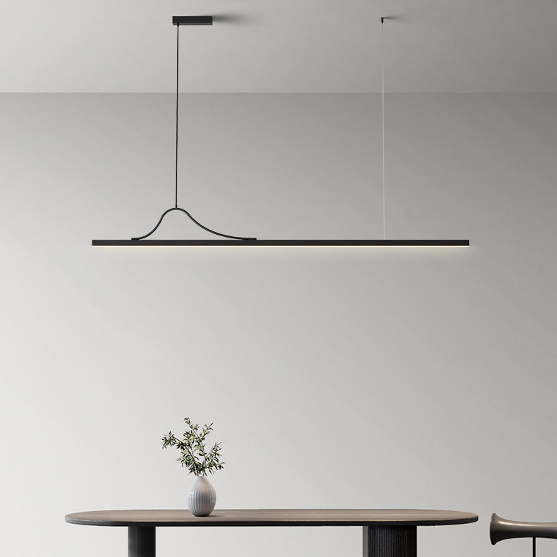 Modern Minimalist Bar Curved Rectangle Acrylic Aluminum LED Chandelier Island Light For Dining Room