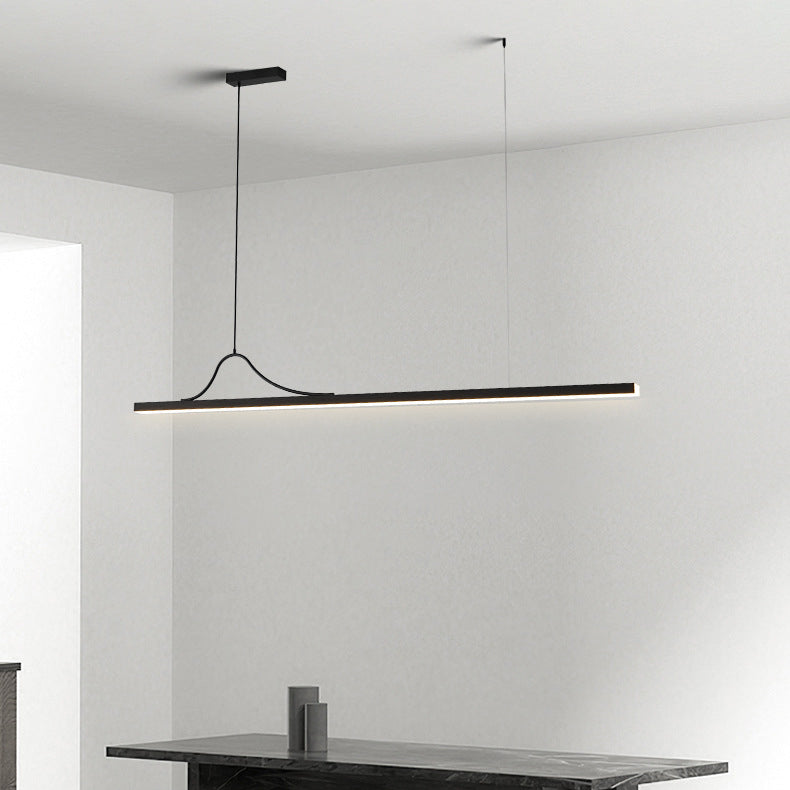 Modern Minimalist Bar Curved Rectangle Acrylic Aluminum LED Chandelier Island Light For Dining Room