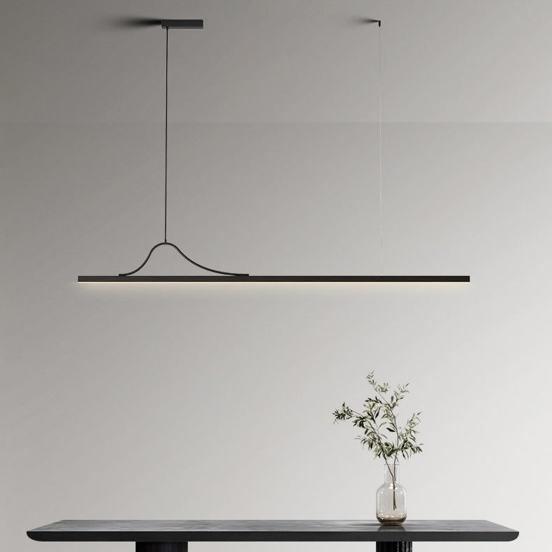 Modern Minimalist Bar Curved Rectangle Acrylic Aluminum LED Chandelier Island Light For Dining Room