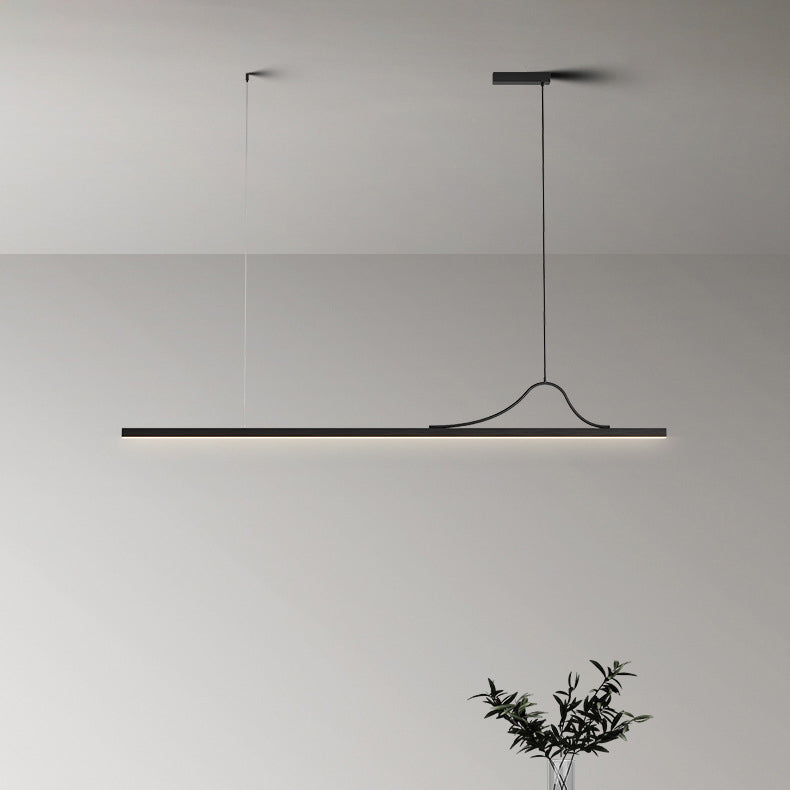 Modern Minimalist Bar Curved Rectangle Acrylic Aluminum LED Chandelier Island Light For Dining Room