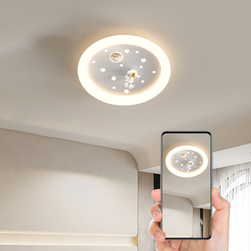 Modern Art Deco Kids Astronaut Stars Round Acrylic Iron LED Flush Mount Ceiling Light For Bedroom