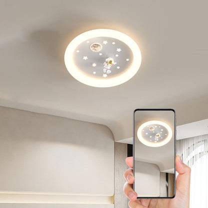 Modern Art Deco Kids Astronaut Stars Round Acrylic Iron LED Flush Mount Ceiling Light For Bedroom