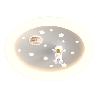 Modern Art Deco Kids Astronaut Stars Round Acrylic Iron LED Flush Mount Ceiling Light For Bedroom