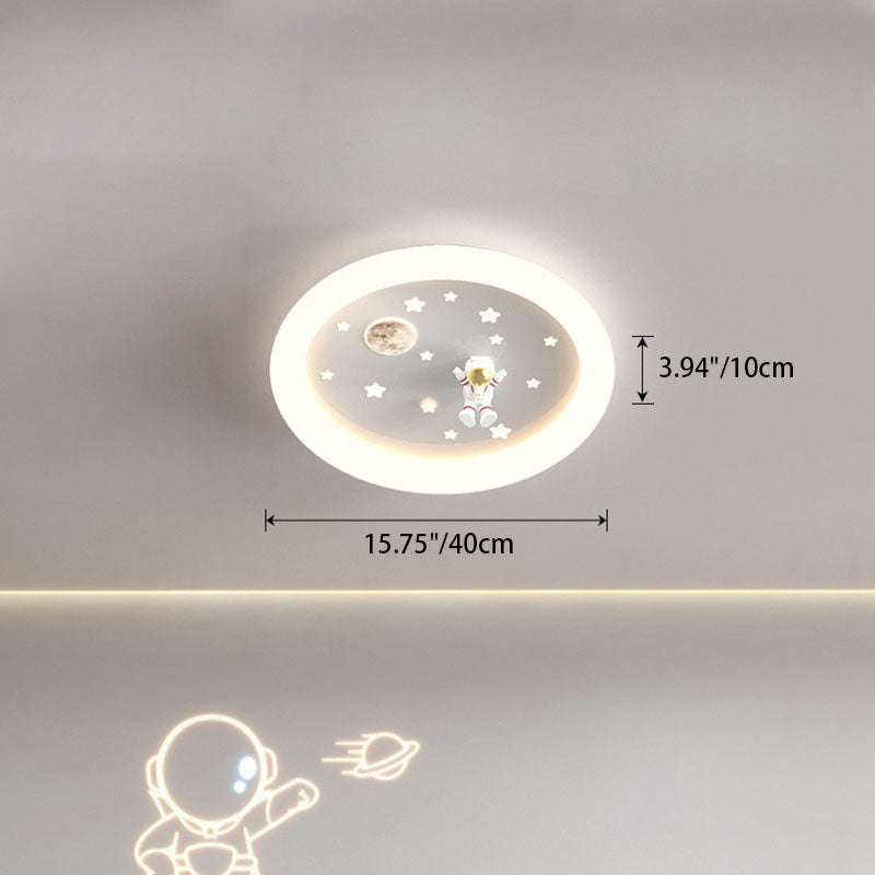 Modern Art Deco Kids Astronaut Stars Round Acrylic Iron LED Flush Mount Ceiling Light For Bedroom