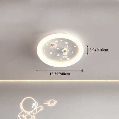 Modern Art Deco Kids Astronaut Stars Round Acrylic Iron LED Flush Mount Ceiling Light For Bedroom