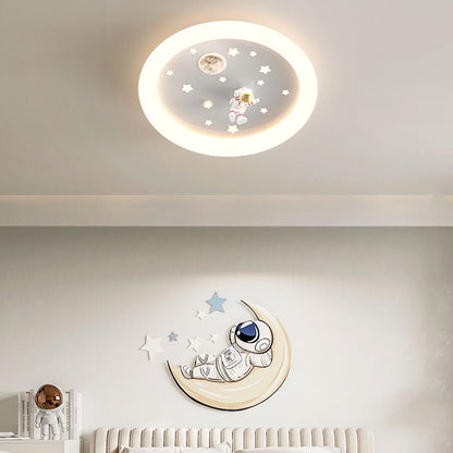 Modern Art Deco Kids Astronaut Stars Round Acrylic Iron LED Flush Mount Ceiling Light For Bedroom
