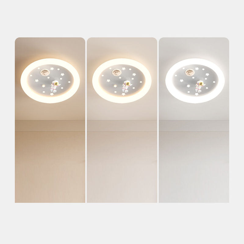 Modern Art Deco Kids Astronaut Stars Round Acrylic Iron LED Flush Mount Ceiling Light For Bedroom