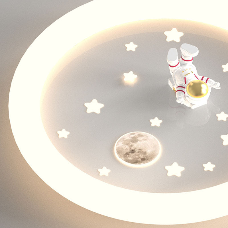 Modern Art Deco Kids Astronaut Stars Round Acrylic Iron LED Flush Mount Ceiling Light For Bedroom