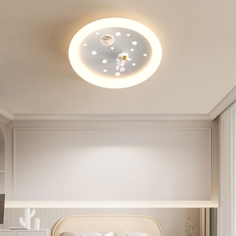 Modern Art Deco Kids Astronaut Stars Round Acrylic Iron LED Flush Mount Ceiling Light For Bedroom