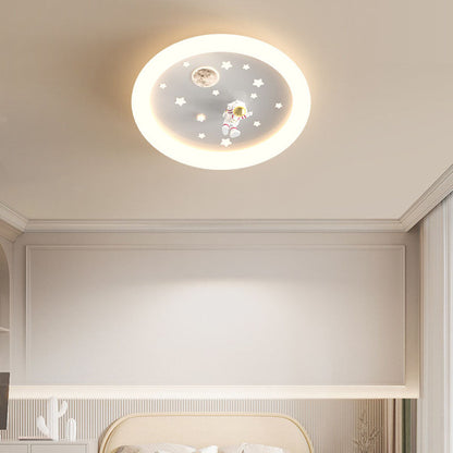 Modern Art Deco Kids Astronaut Stars Round Acrylic Iron LED Flush Mount Ceiling Light For Bedroom