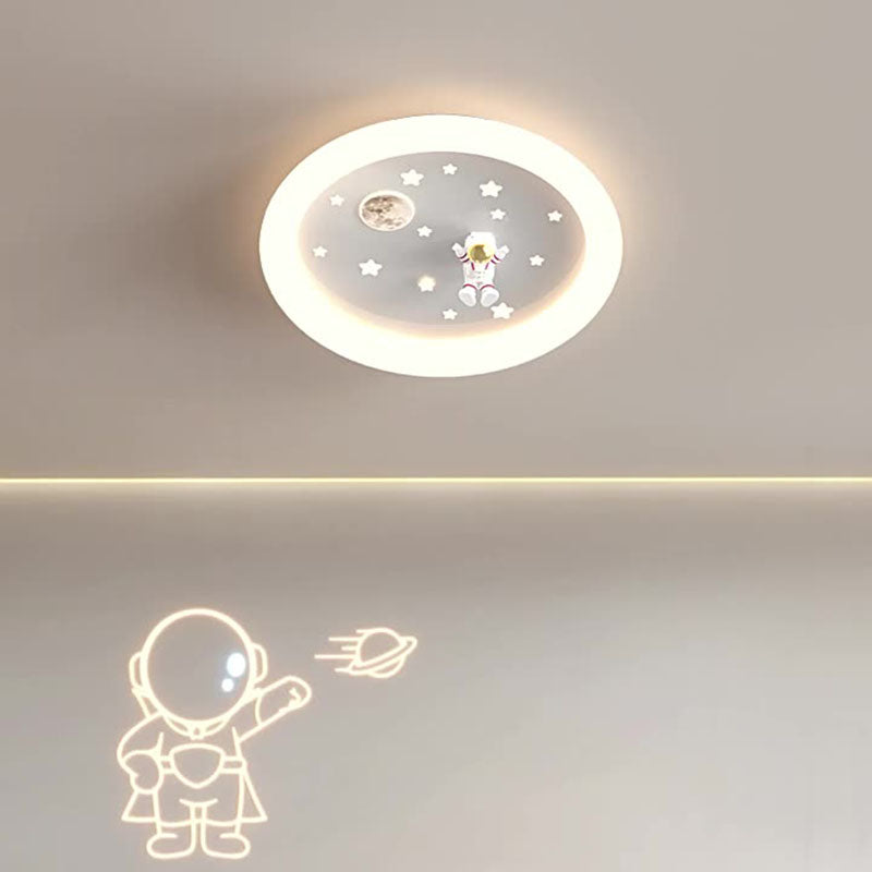 Modern Art Deco Kids Astronaut Stars Round Acrylic Iron LED Flush Mount Ceiling Light For Bedroom