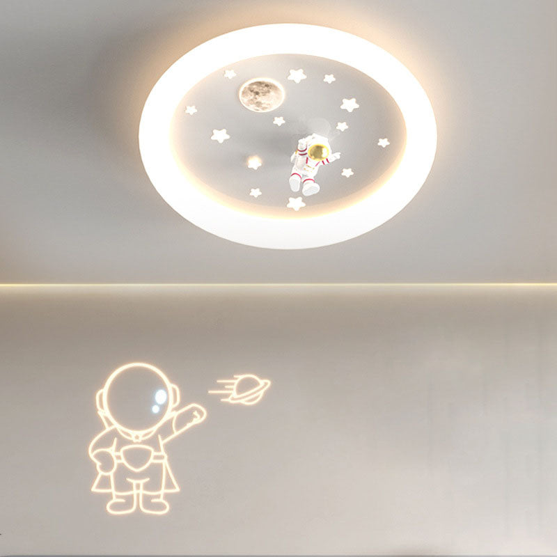 Modern Art Deco Kids Astronaut Stars Round Acrylic Iron LED Flush Mount Ceiling Light For Bedroom