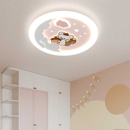Modern Art Deco Kids Sky Spaceman Round PE Iron LED Flush Mount Ceiling Light For Bedroom