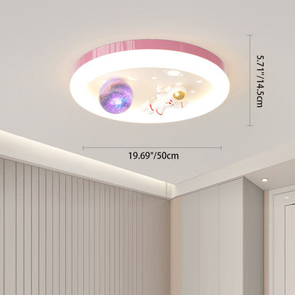 Modern Art Deco Kids Star Astronaut Round Acrylic Resin Iron LED Flush Mount Ceiling Light For Bedroom