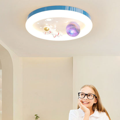 Modern Art Deco Kids Star Astronaut Round Acrylic Resin Iron LED Flush Mount Ceiling Light For Bedroom